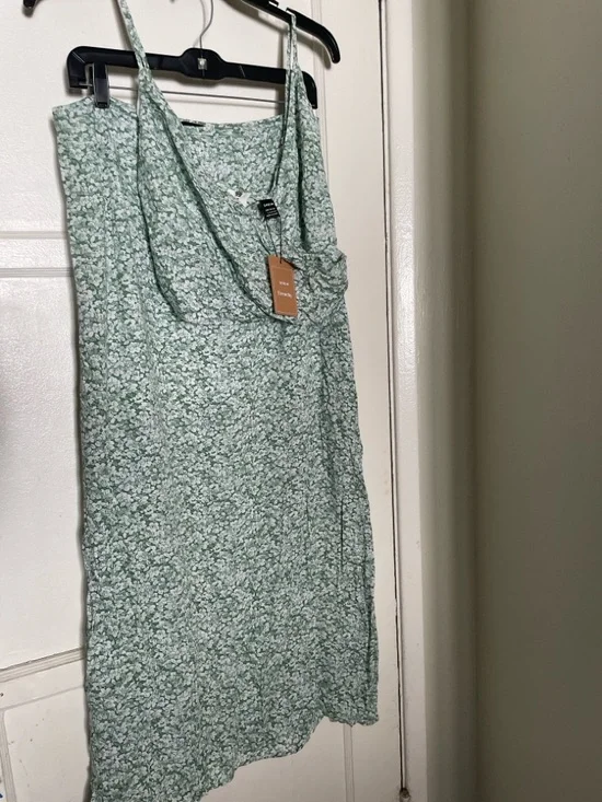 SHEIN Mint Green Floral Tie-Strap Midi Dress - Picture 1 of 5